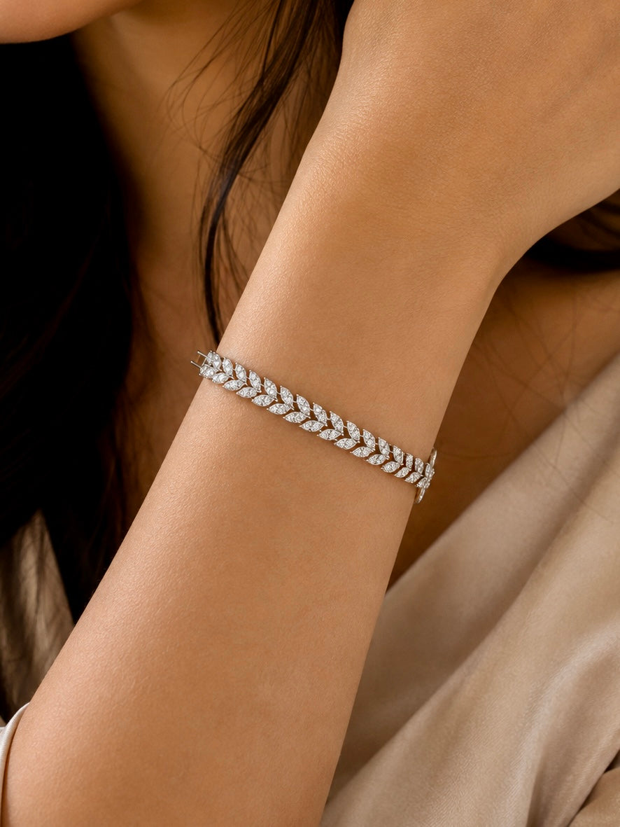 Aveline Silver Leaf Crystal Bracelet worn on wrist