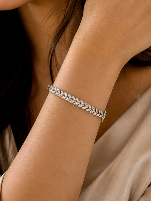 Aveline Silver Leaf Crystal Bracelet worn on wrist