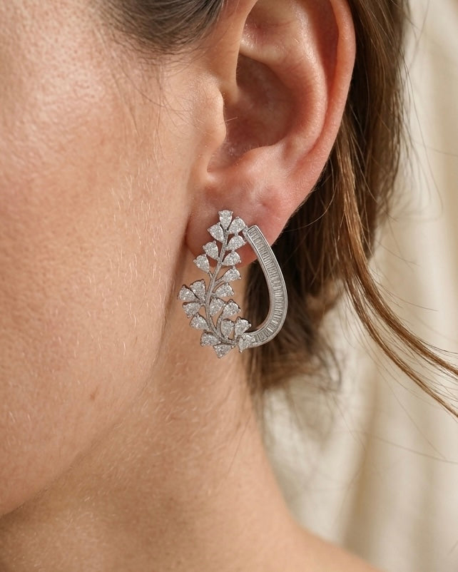 Veyra Crystal Leaf Hoop Earrings featured view