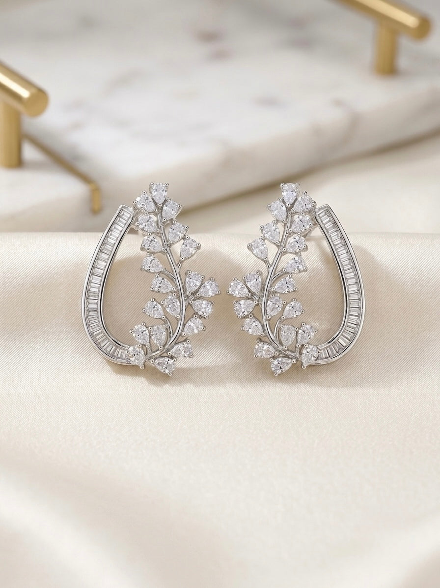 Veyra Crystal Leaf Hoop Earrings detail view