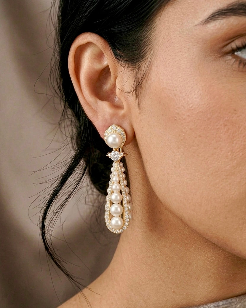 Pearl Cascade Oval Drop Earrings featured view