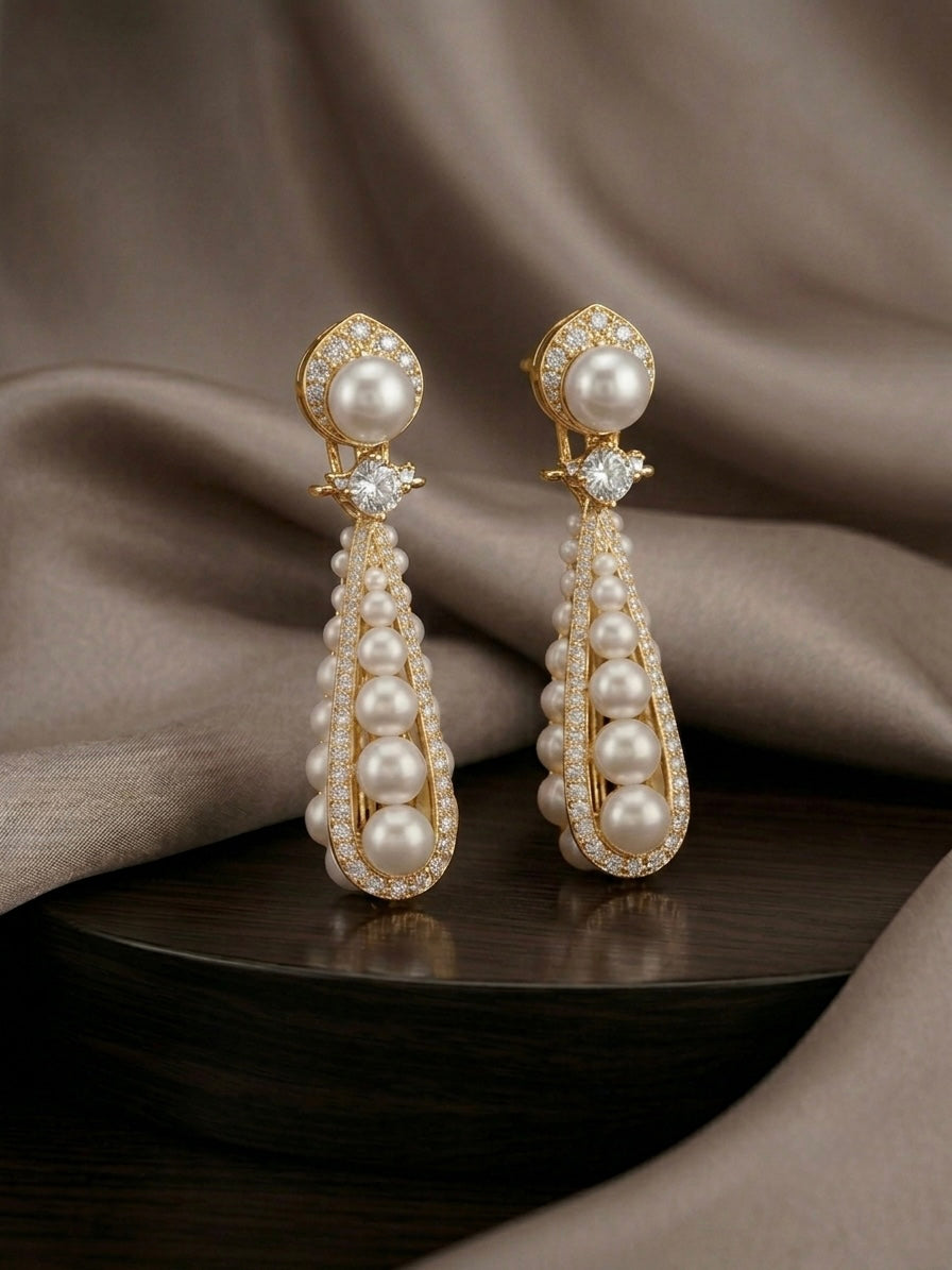 Pearl Cascade Oval Drop Earrings detail view