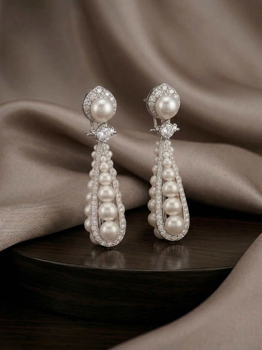 Pearl Cascade Crystal Drop Earrings detail view
