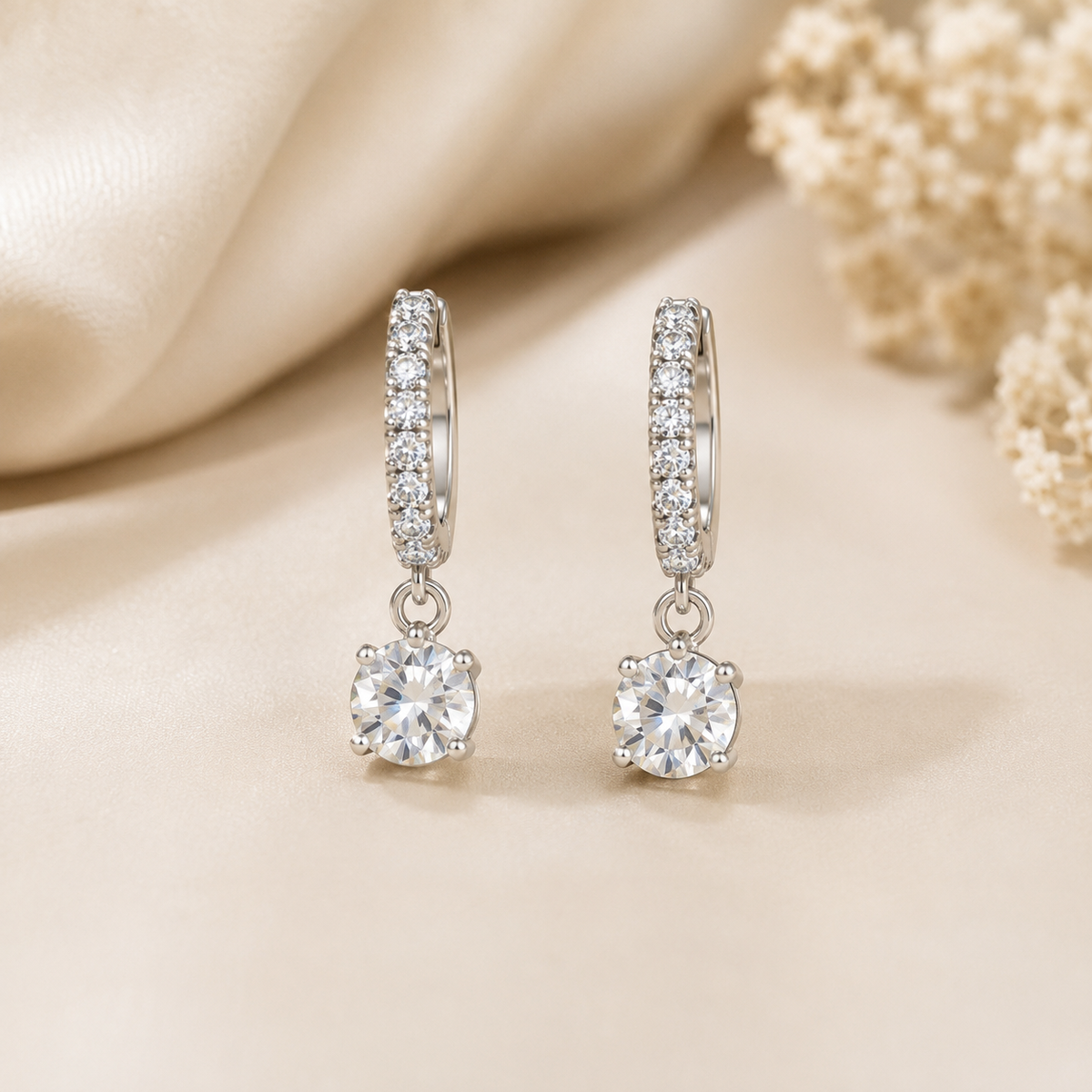 Solène Crystal Drop Huggie Earrings detail view