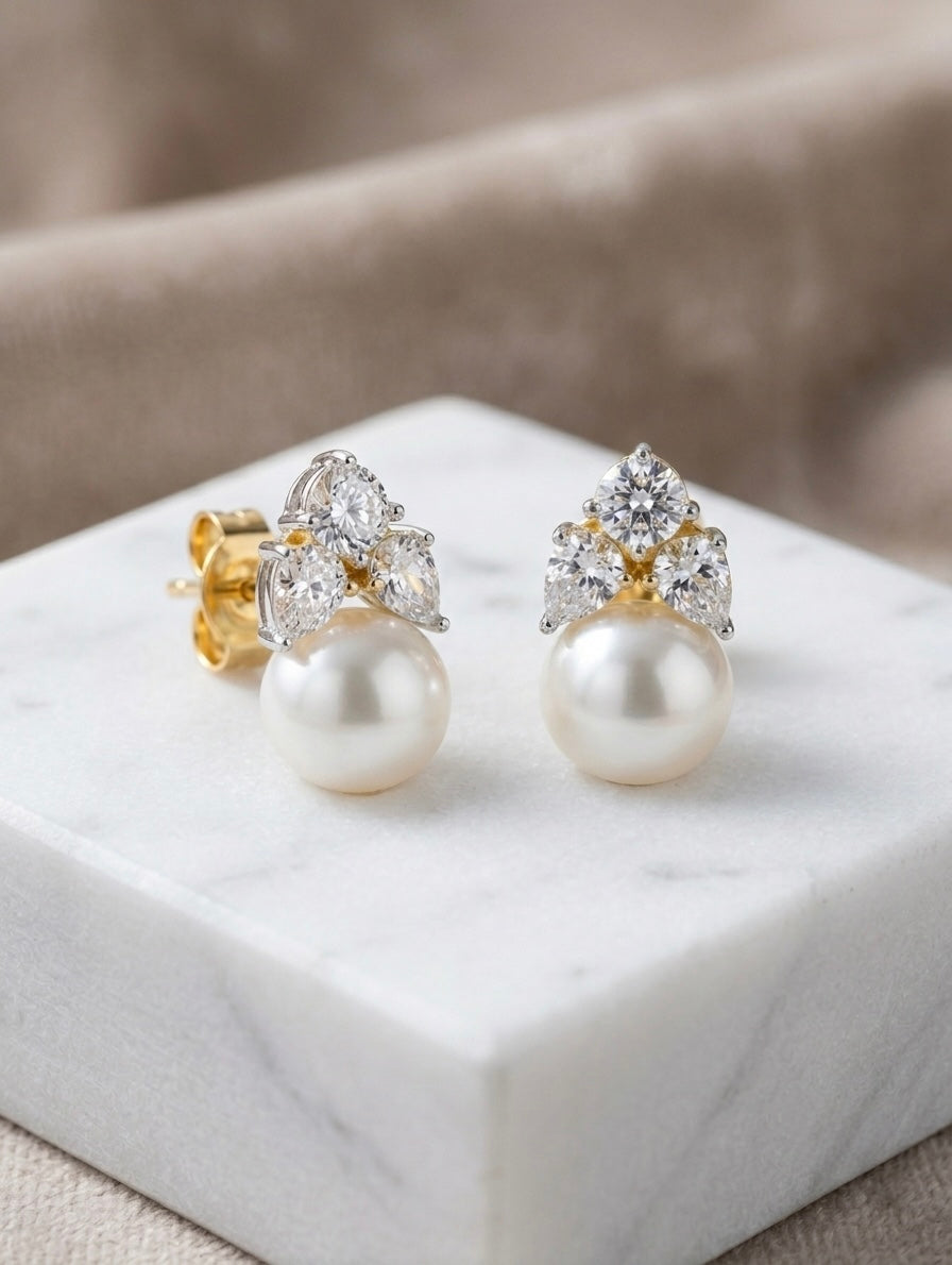 Bella Crystal Pearl Stud Earrings detail view