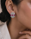 Ruby Halo Crystal Stud Earrings featured view
