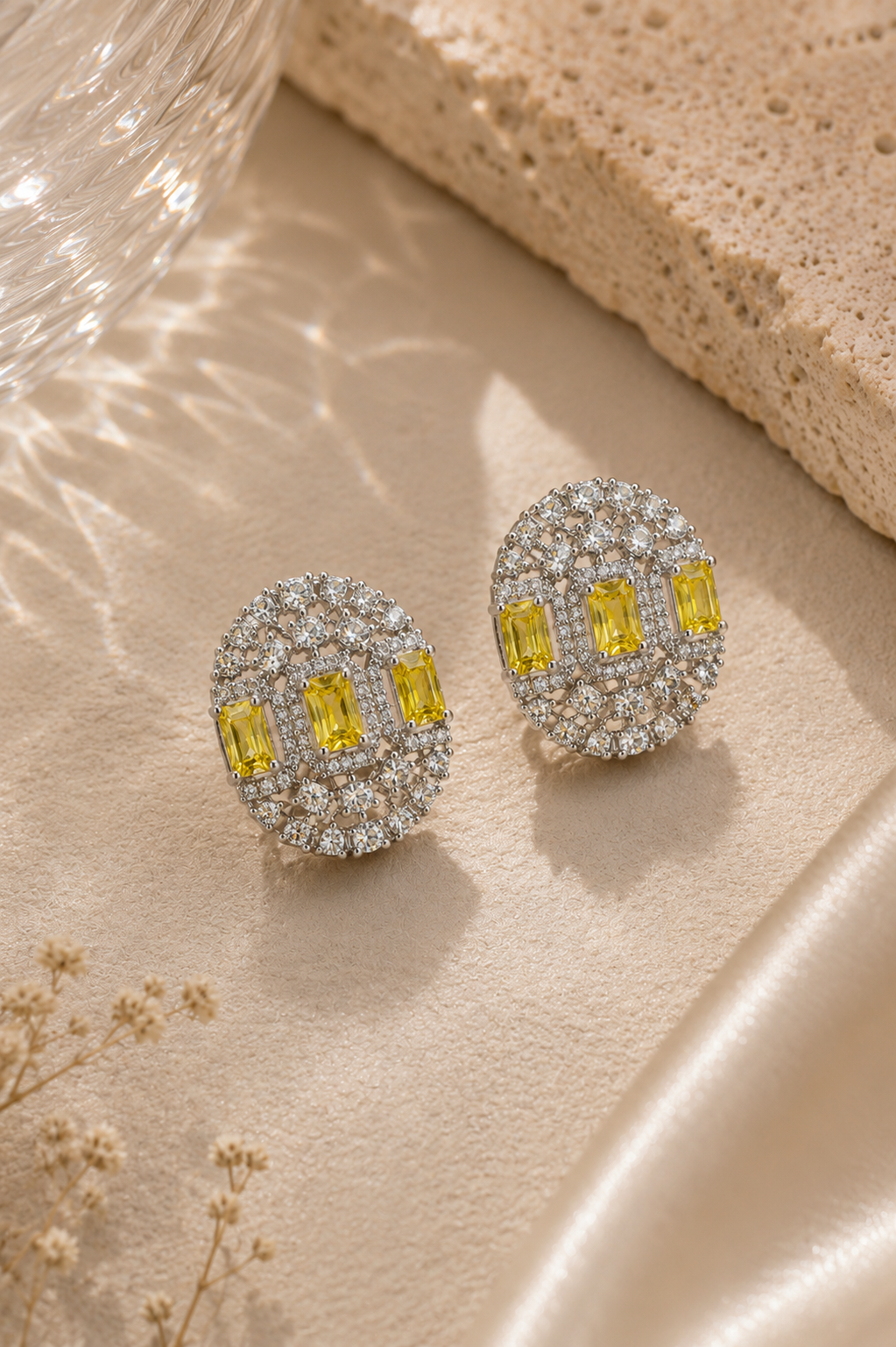 Citrine Halo Crystal Stud Earrings featured view