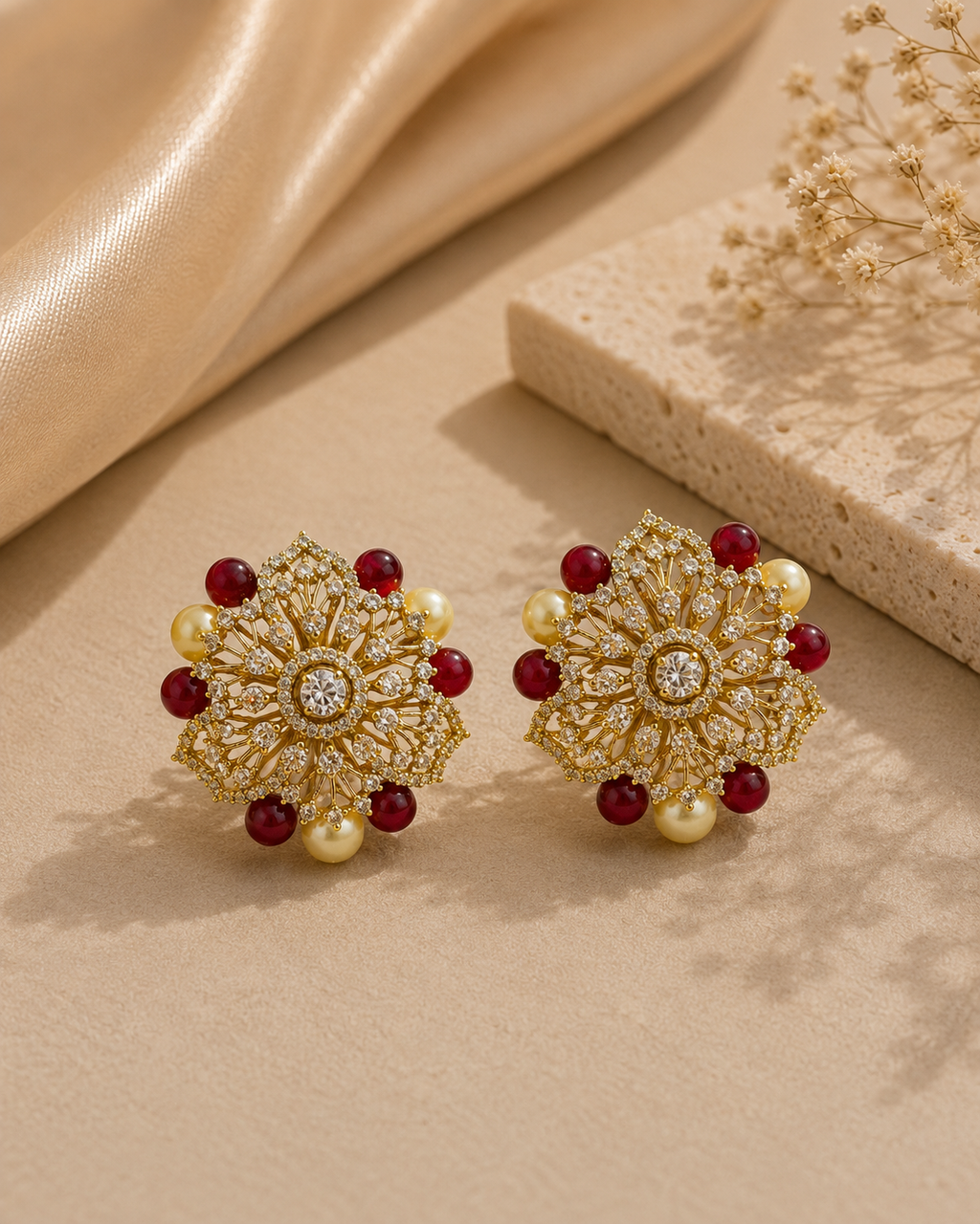 Ruby Kundan Floral Stud Earrings featured view