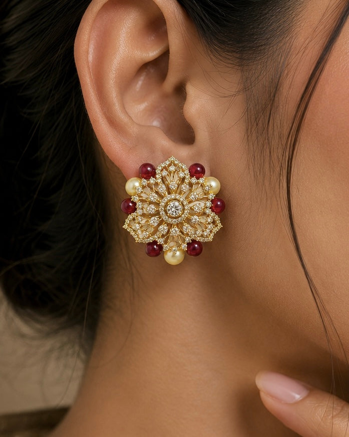 Ruby Kundan Floral Stud Earrings detail view