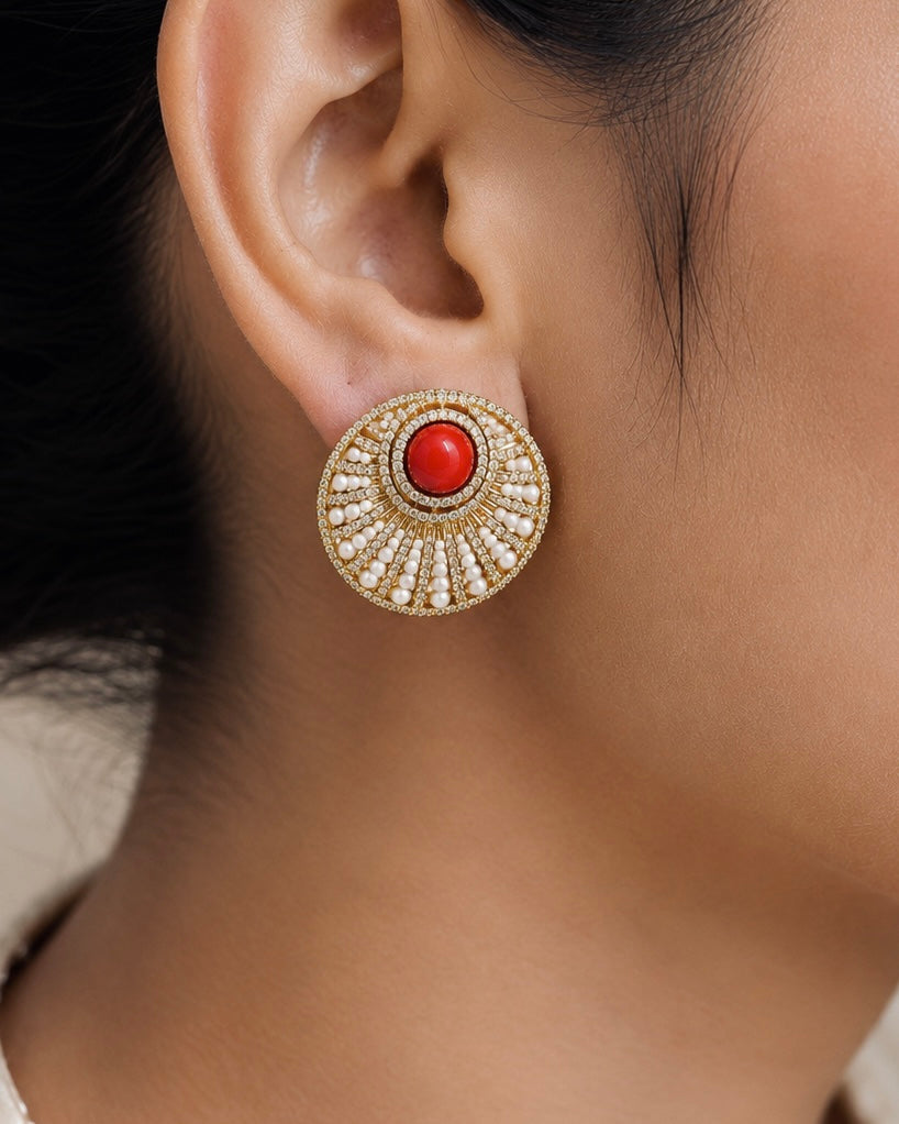 Ruby Sunburst Crystal Stud Earrings featured view
