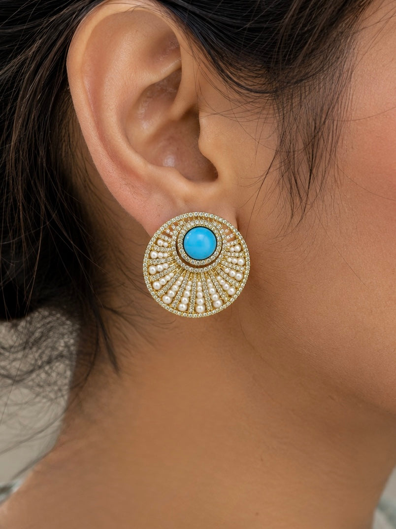 Turquoise Sunburst Crystal Stud Earrings featured view