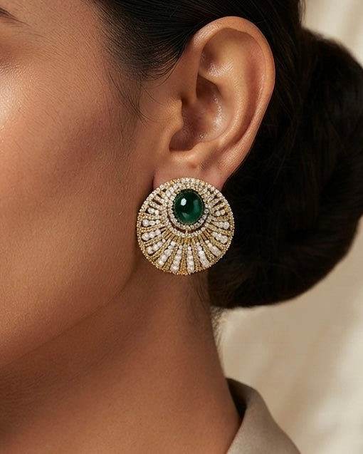 Emerald Sunburst Crystal Stud Earrings featured view