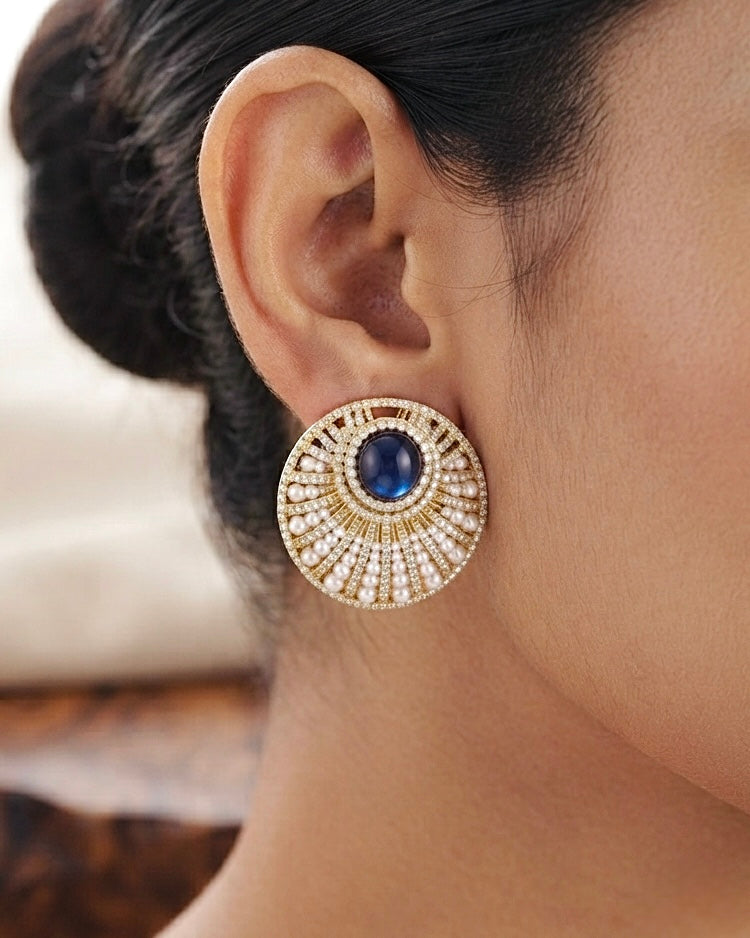 Sapphire Sunburst Crystal Stud Earrings featured view