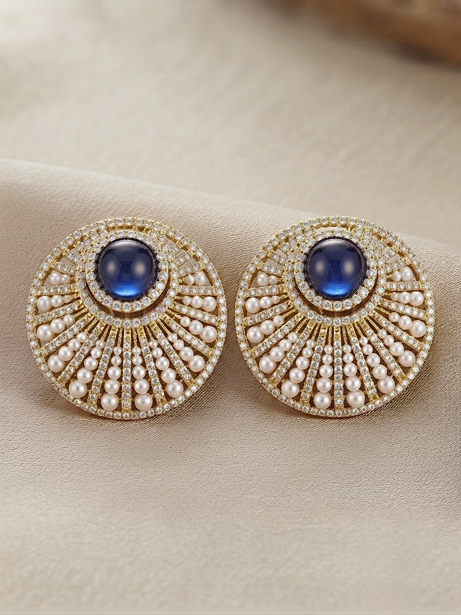 Sapphire Sunburst Crystal Stud Earrings detail view