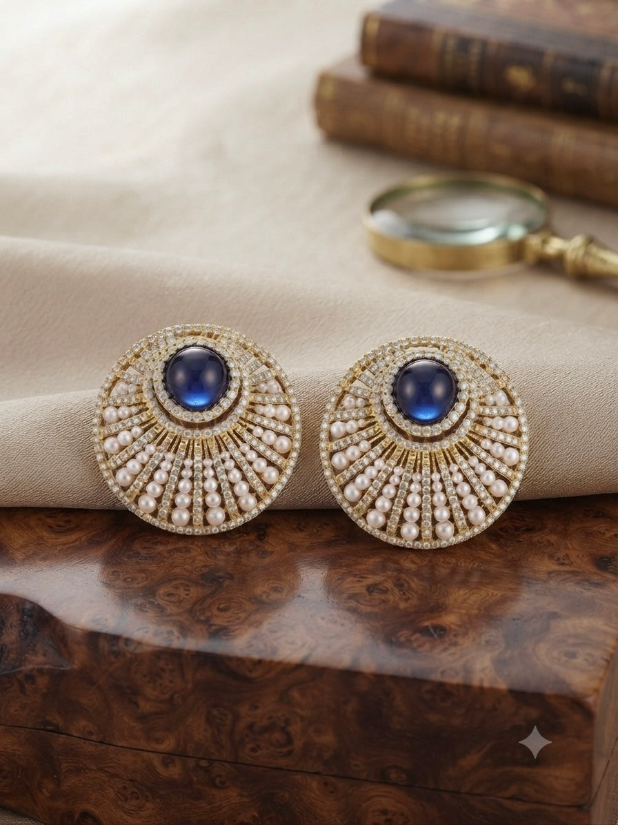 Sapphire Sunburst Crystal Stud Earrings detail view