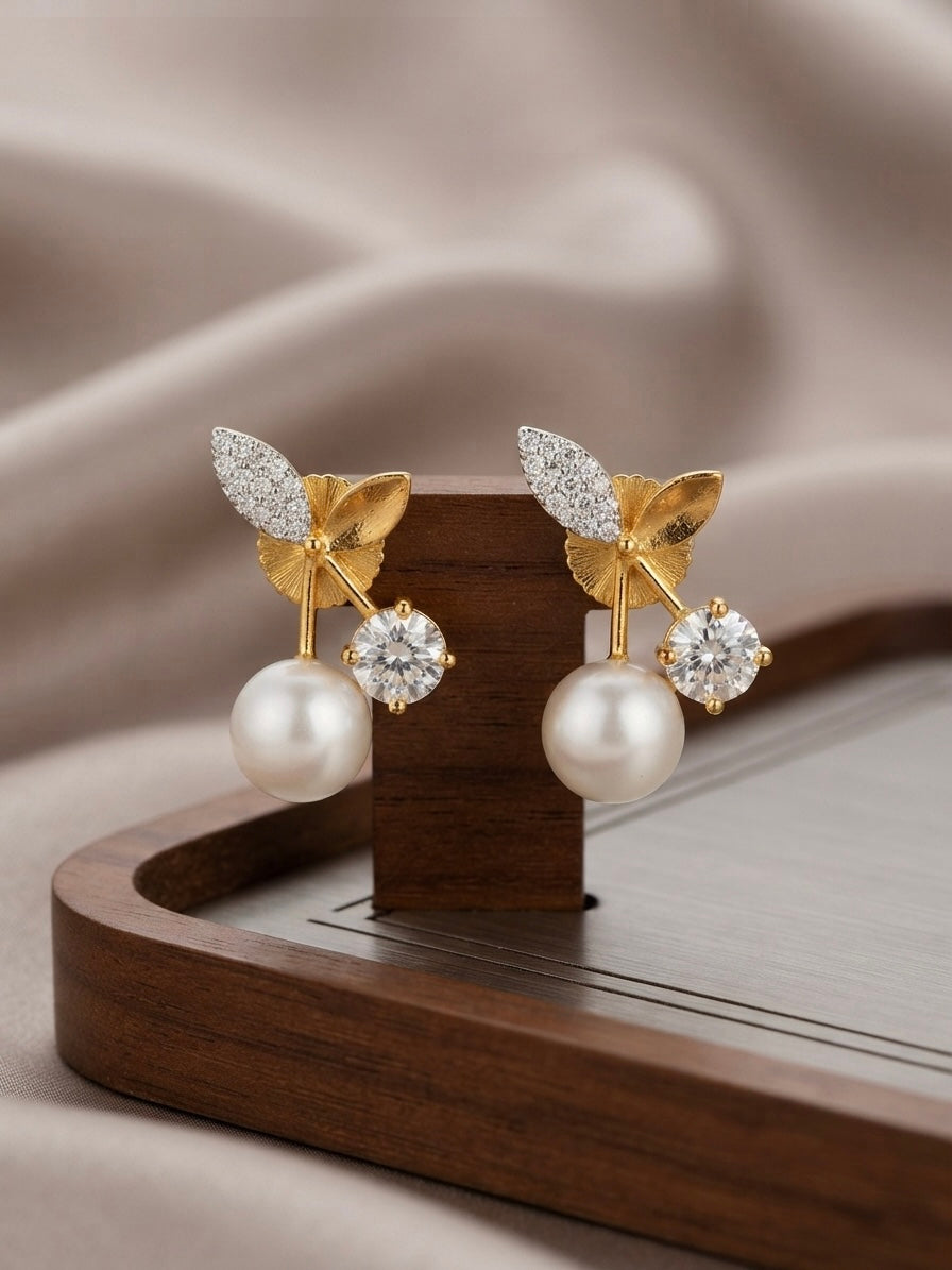 Aurelia Butterfly Pearl Drop Earrings detail view