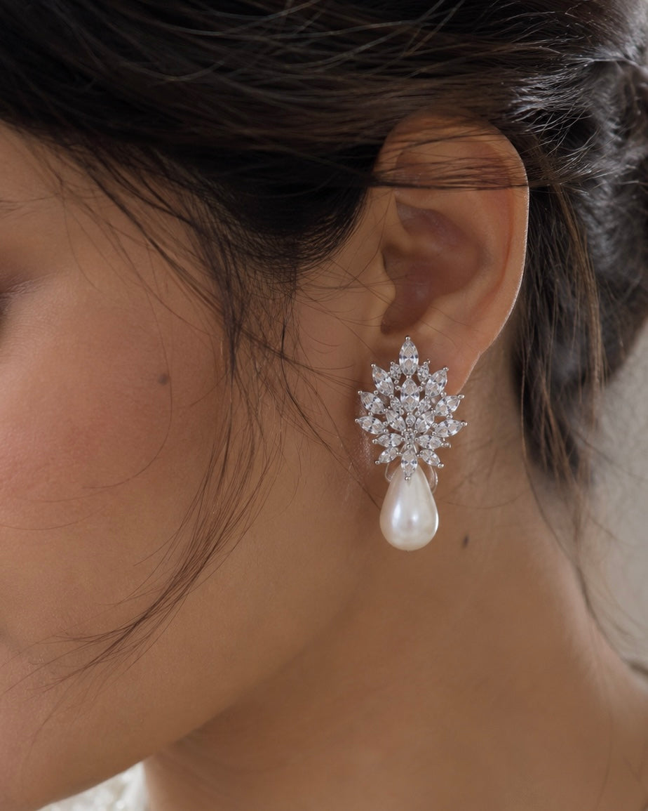 Eveline Crystal Pearl Drop Earrings featured view