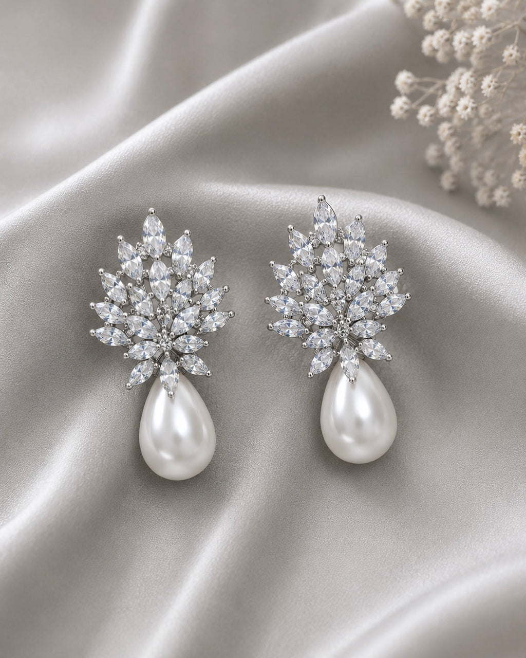 Eveline Crystal Pearl Drop Earrings detail view