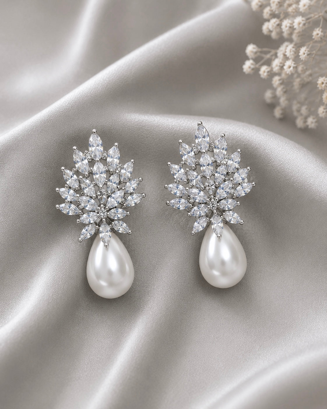 Eveline Crystal Pearl Drop Earrings detail view