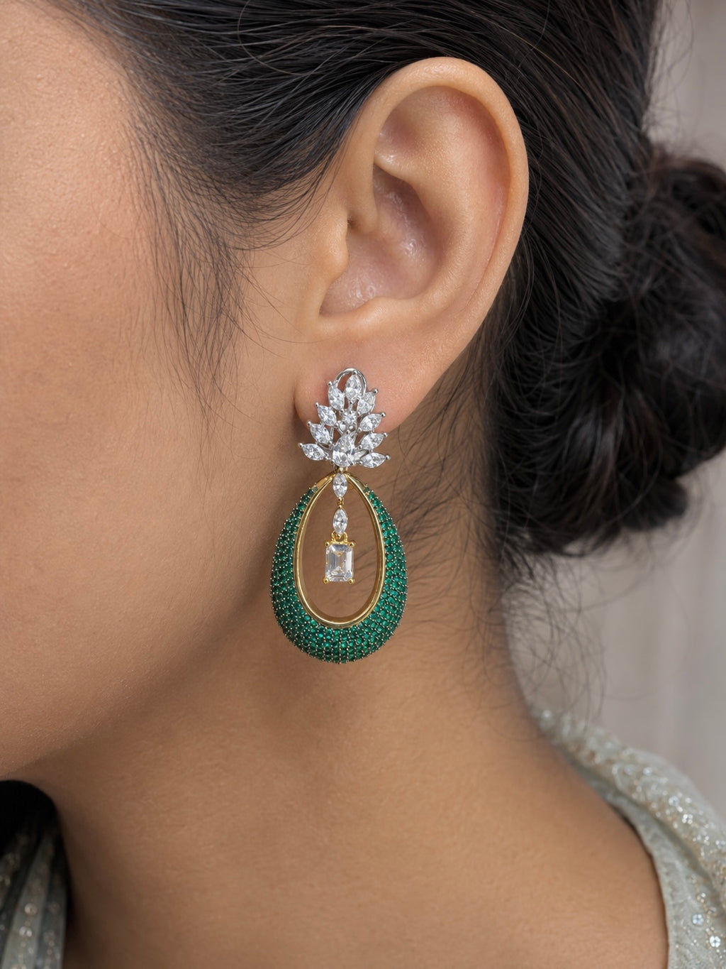Emerald Elara Crystal Teardrop Earrings detail view