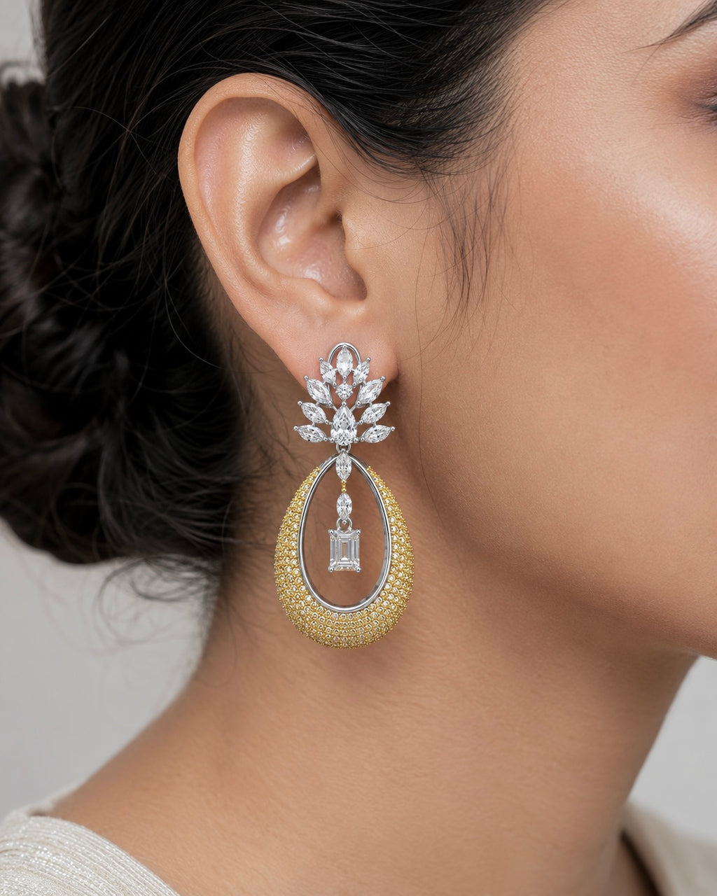 Golden Elara Crystal Teardrop Earrings featured view