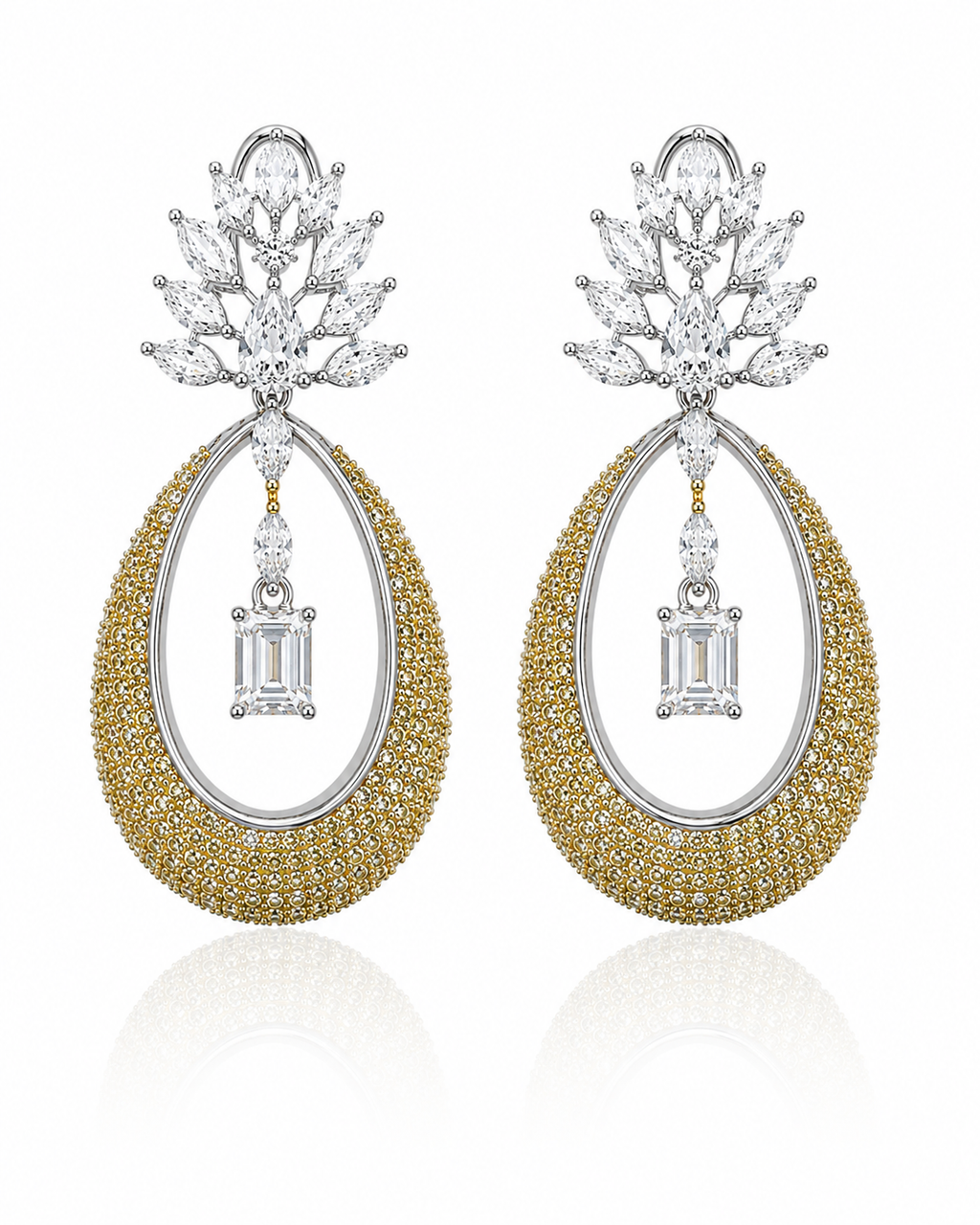 Golden Elara Crystal Teardrop Earrings detail view