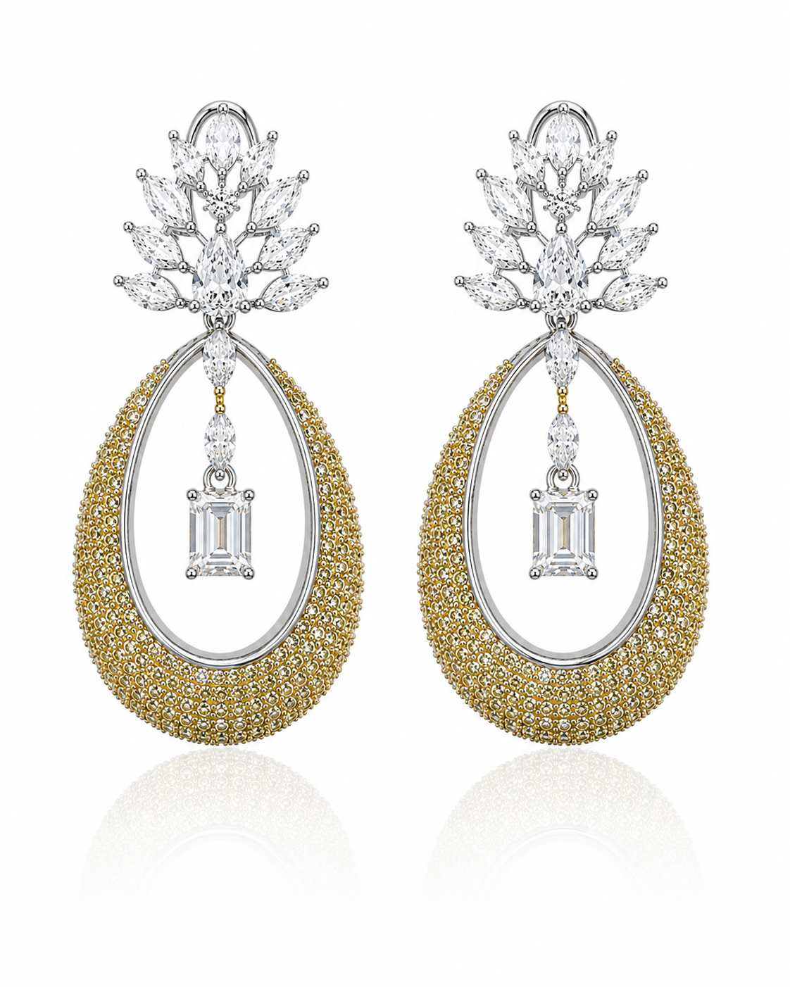 Golden Elara Crystal Teardrop Earrings detail view