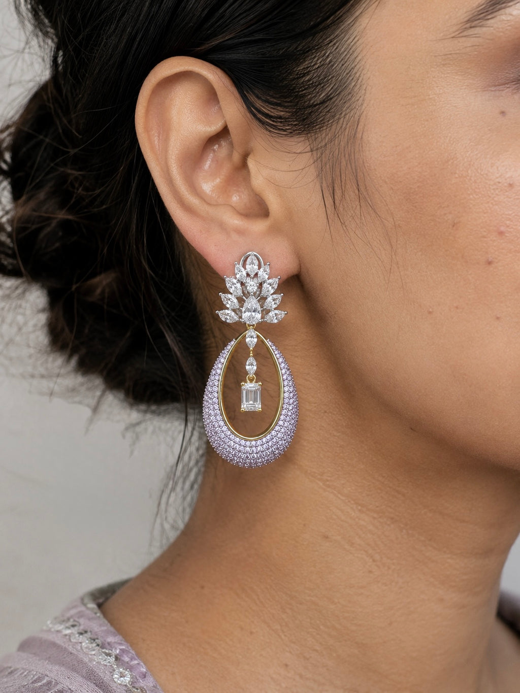 Lavender Elara Crystal Teardrop Earrings detail view