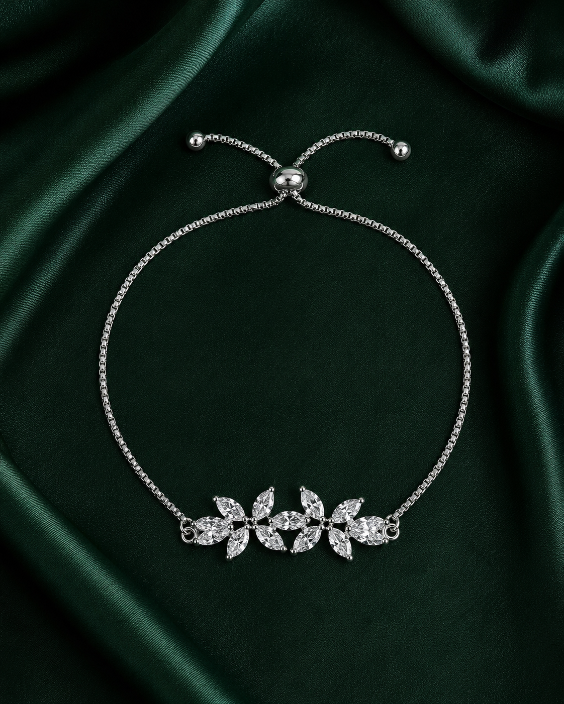 Mira Silver Floral Adjustable Bracelet product view